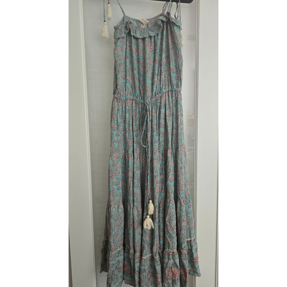 Saints & Hearts‎ Boho Floral Maxi Dress Tassel Spaghetti Strap Green Pink Large